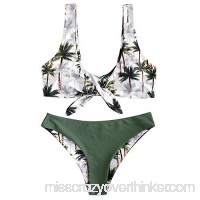 ZAFUL Women's Coconut Trees Tropical Print Tie Knot Front Two Piece Bikini Set Green B07H3M7QDV